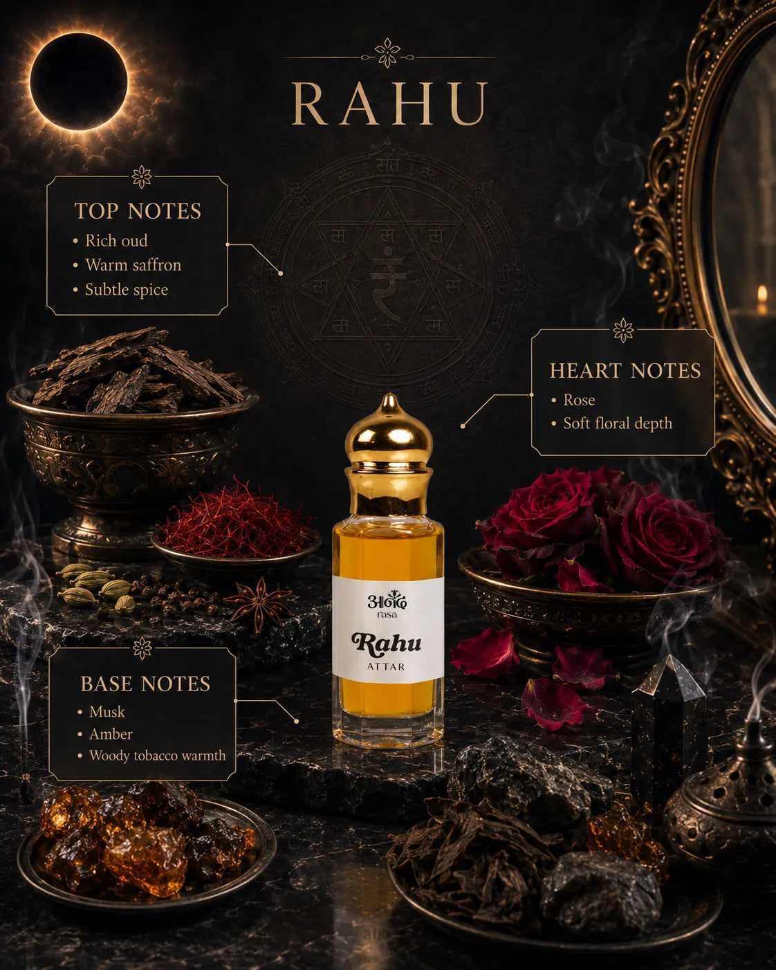 Rahu Attar - North Lunar Attar — alternate view, Navagraha planetary energy perfume oil | Anand Rasa