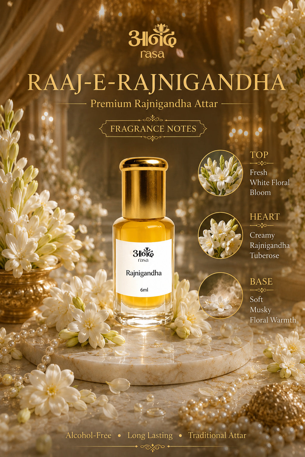 Raaj-e-Rajnigandha — alternate view, handcrafted luxury Indian perfume oil | Anand Rasa